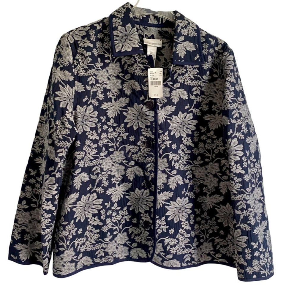 Draper’s & Damon’s Button Up Jacket Blue White Floral Size XL NEW NWT